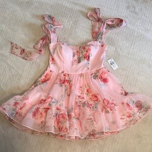 Floral Pink Dress with Bow Straps